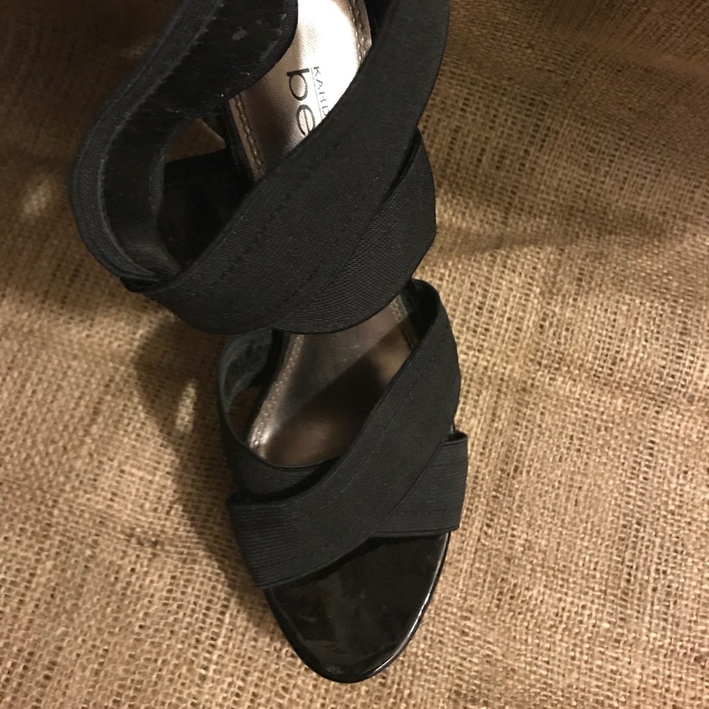 Bebe (Kardashian) Black & Animal Print Sandals - Picture 3 of 8